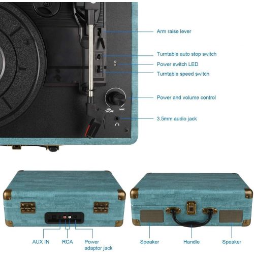  Kedok Record Player Vintage 3-Speed Bluetooth Vinyl Turntable with Stereo Speaker, Belt Driven Suitcase Vinyl Record Player