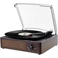 Kedok Bluetooth Record Player Belt-Driven 3-Speed Turntable, Vintage Vinyl Record Players Built-in Stereo Speakers, with Headphone Jack/ Aux Input/ RCA Line Out, Brown Wooden