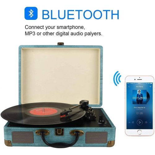  Kedok Vinyl Record Player Turntable with Built-in Bluetooth Receiver & 2 Stereo Speakers, 3 Speed 3 Size All-in-one Suitcase Record Player for Entertainment and Home Decoration