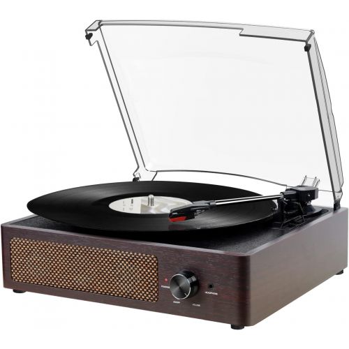  [아마존베스트]Kedok Bluetooth Record Player Belt-Driven 3-Speed Turntable, Vintage Vinyl Record Players Built-in Stereo Speakers, with Headphone Jack/Aux Input/RCA Line Out, Brown Wooden