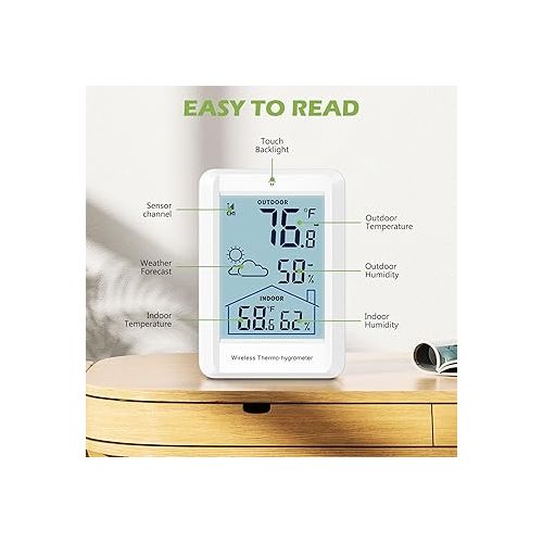  KeeKit Wireless Weather Station, Indoor Outdoor Thermometer Hygrometer, Digital Weather Thermometer with 330ft Range Remote Sensor and Backlight Display for Home, Flower Room