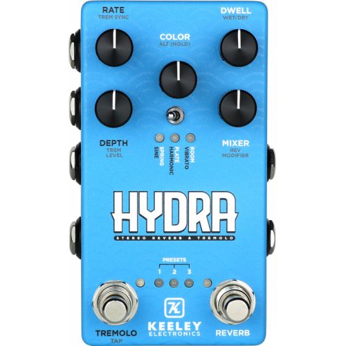  Keeley Hydra Stereo Reverb & Tremolo Pedal with 3 Patch Cables