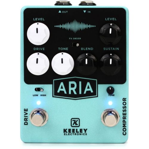  Keeley Aria Compressor and Overdrive Pedal with 3 Patch Cables