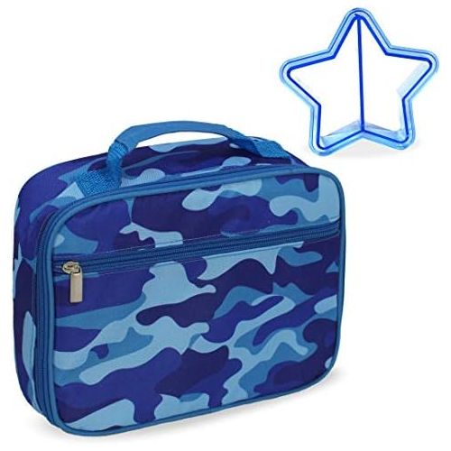  [아마존베스트]Keeli Kids Insulated Camo Lunch Box School Lunchbox Container for Preschool Kindergarten School Boys with Matching Sandwich Cutter in Blue Camouflage