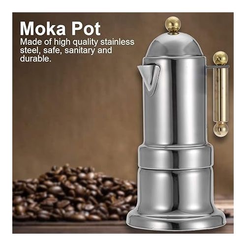  Stovetop Espresso Maker, Stainless Steel 4 Cups Stove Top Coffee Maker Italian Style Coffee Machine Maker Moka Pot Espresso Coffee Machine with Safety Valve, 10 × 21cm