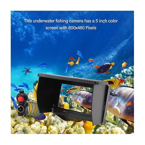  Underwater Fishing Camera HD 800x480 Resolution 170° Viewing Angle, Infrared Night Vision LED, Long Battery Life, True Color LCD Monitor for Lake Boat Ice Fishing