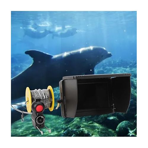  Underwater Fishing Camera HD 800x480 Resolution 170° Viewing Angle, Infrared Night Vision LED, Long Battery Life, True Color LCD Monitor for Lake Boat Ice Fishing