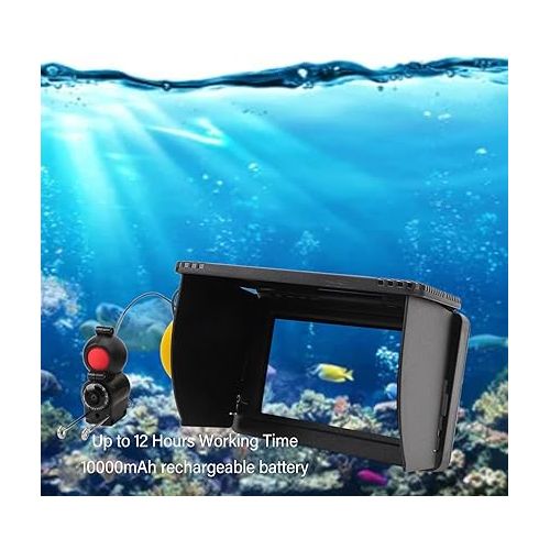  Underwater Fishing Camera HD 800x480 Resolution 170° Viewing Angle, Infrared Night Vision LED, Long Battery Life, True Color LCD Monitor for Lake Boat Ice Fishing