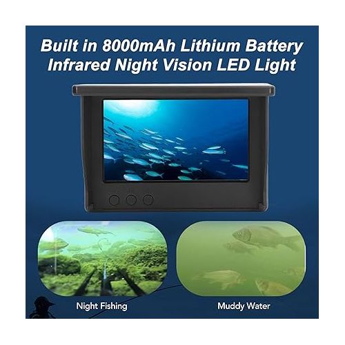  Underwater Fish Finder Camera Kit with 20m Cable, Long Battery Life Infrared LED 4.3in LCD IPS Display Monitor for Fishing