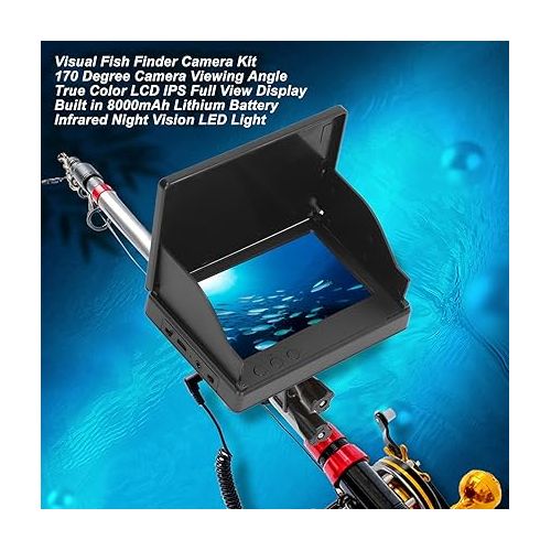  Underwater Fish Finder Camera Kit with 20m Cable, Long Battery Life Infrared LED 4.3in LCD IPS Display Monitor for Fishing