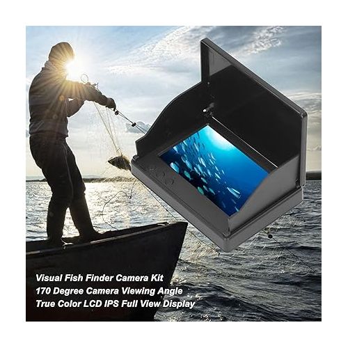  Underwater Fish Finder Camera Kit with 20m Cable, Long Battery Life Infrared LED 4.3in LCD IPS Display Monitor for Fishing