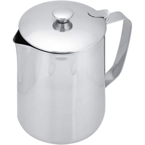  Keenso Milk Frothing Pitcher, Stainless Steel Coffee Steaming Pitcher Milk Frothing Cup Milk Pitcher Jug with Lid for Espresso Machine Milk Frother Latte Coffee Art (2000mL)