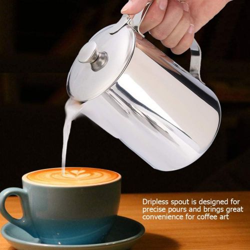  Keenso Milk Frothing Pitcher, Stainless Steel Coffee Steaming Pitcher Milk Frothing Cup Milk Pitcher Jug with Lid for Espresso Machine Milk Frother Latte Coffee Art (2000mL)