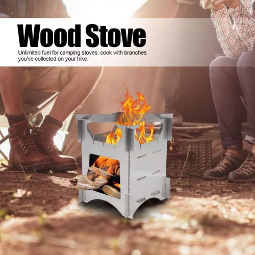  Keenso Wood Burning Stove, Portable Stainless Steel Folding Wood Burning Stove Mini Cooker for Outdoor Camping Travel Hiking Picnic