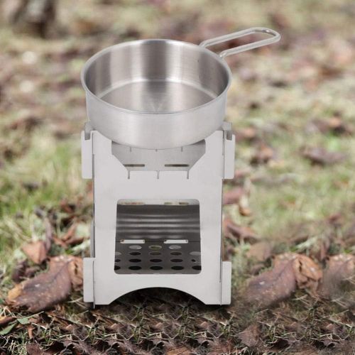  Keenso Wood Burning Stove, Portable Stainless Steel Folding Wood Burning Stove Mini Cooker for Outdoor Camping Travel Hiking Picnic