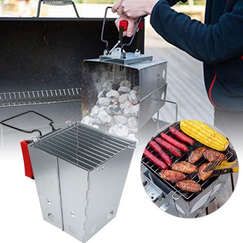 Keenso Outdoor Camping Stoves, Portable Outdoor Stainless Steel Camping Stoves Folding Camp Stove Barbecue Charcoal Stove BBQ Stove Charcoal Fire Lighter