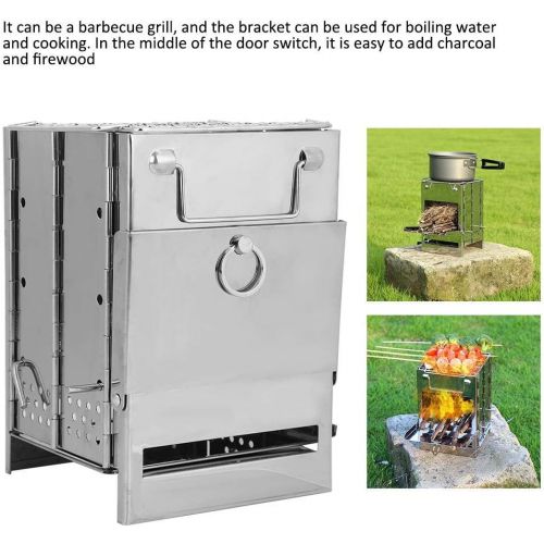  Keenso Camping BBQ Grill Folding Wood Stove Outdoor Barbecue Stove BBQ Camping Charcoal Stove Stainless Steel Plug Wood Stove