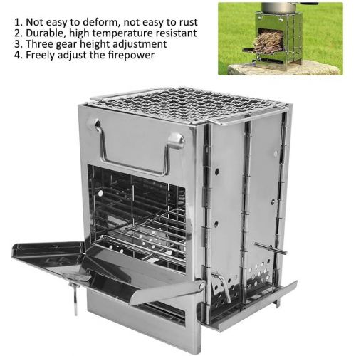  Keenso Camping BBQ Grill Folding Wood Stove Outdoor Barbecue Stove BBQ Camping Charcoal Stove Stainless Steel Plug Wood Stove