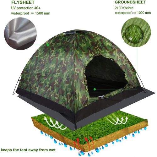  Keenso Outdoor Tent, Family Camping 40+ UV Protection Tent Waterproof Camouflage Tent with Storage Bag for 3 to 4 Person