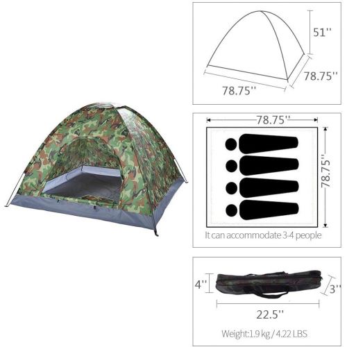  Keenso Camping Tent, 3-4 Person Dome Pop Up Tent Sun Shade Shelter Windproof UV-Proof Beach Tents Backpacking Tent for Hiking Climbing Self-Driving Tour Fishing and Other Outdoor Activiti