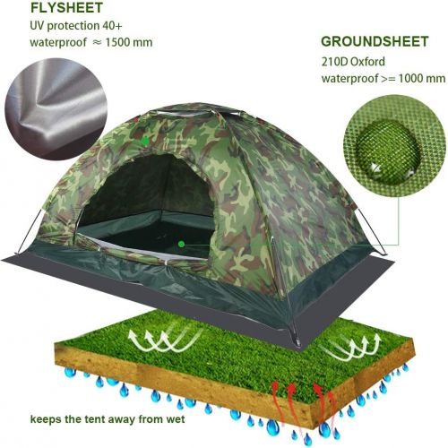  Keenso Outdoor Tent, 2 Persons 40+ UV Protection Tent Waterproof Camouflage Portable Tent for Camping Hiking