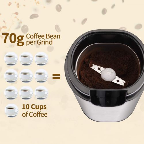  Coffee Grinder, Keenstone Electric Coffee Bean Grinder Stainless Steel Spice Grinder with Noiseless Motor, Cleaning Brush for Grinding Spices, Pepper, Herbs, Nuts (150W 70g /2.5oz