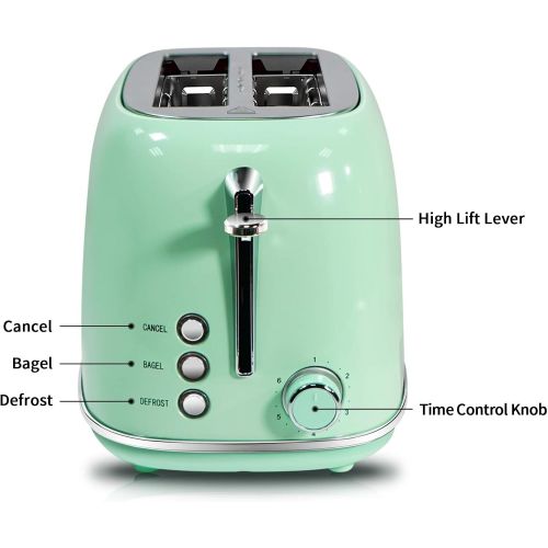  Keenstone 2-Slice Toasters Stainless Steel Retro Toaster with Extra Wide Slots - Pastel Green