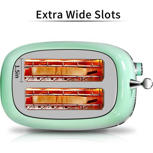  Keenstone 2-Slice Toasters Stainless Steel Retro Toaster with Extra Wide Slots - Pastel Green