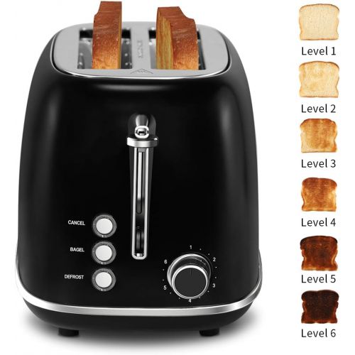  [아마존베스트]Keenstone 2-Slice Retro Toasters, Anti-fingerprint Stainless Steel Toaster with Wide Slots, Bagel/Defrost/Cancel Function, Removable Tray, Black