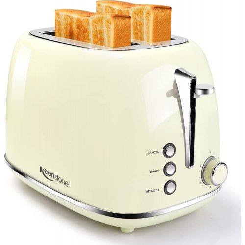  [아마존베스트]Keenstone Toasters 2 Slice Retro Stainless Steel Toasters with Bagel, Cancel, Defrost Function and 6 Bread Shade Settings Bagel Toaster, Beige