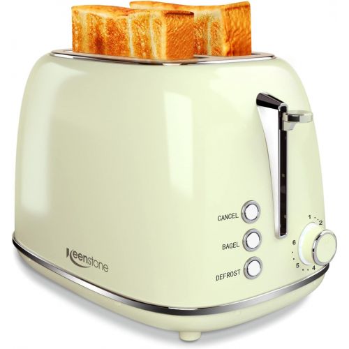  [아마존베스트]Keenstone Toasters 2 Slice Retro Stainless Steel Toasters with Bagel, Cancel, Defrost Function and 6 Bread Shade Settings Bagel Toaster, Beige