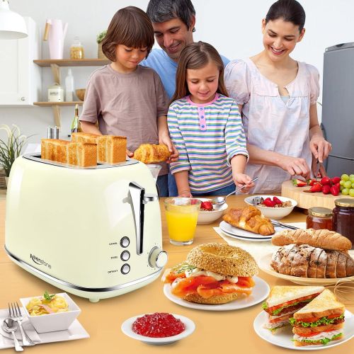  [아마존베스트]Keenstone Toasters 2 Slice Retro Stainless Steel Toasters with Bagel, Cancel, Defrost Function and 6 Bread Shade Settings Bagel Toaster, Beige