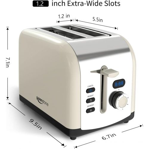  [아마존베스트]Toaster 2 Slice, Keenstone Stainless Steel Retro Toaster with Timer, Wide Slot, Defrost/Reheat/Cancel Fuction, Removable Crumb Tray, Black
