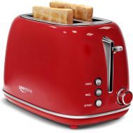 [아마존베스트]Keenstone Retro 2 Slice Toaster Stainless Steel Toaster with Bagel, Cancel, Defrost Fuction and Extra Wide Slots Toasters, 6 Shade Settings,Removable Crumb Tray, Red