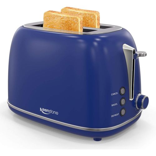  Toaster 2 Slice Keenstone Retro Stainless Steel Toaster with Bagel, Cancel, Defrost Function, Extra Wide Slot Toaster with High Lift Lever, 6 Shade Settings, Removal Crumb Tray, Bl