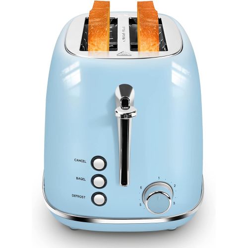  Keenstone Toaster 2 Slice Stainless Steel Toaster Retro with 6 Bread Shade Settings, Bagel, Cancel, Defrost Function, 2 Slice Toaster with Extra Wide Slot, Removable Crumb Tray, Blue