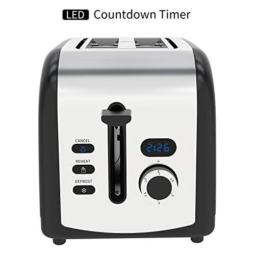  [아마존베스트]Keenstone Black Toaster 2 Slice, LCD Screen Stainless Steel Retro Toaster with Timer, Defrost/Reheat/Cancel Function, Extra Wide Slot and Removable Crumb Tray
