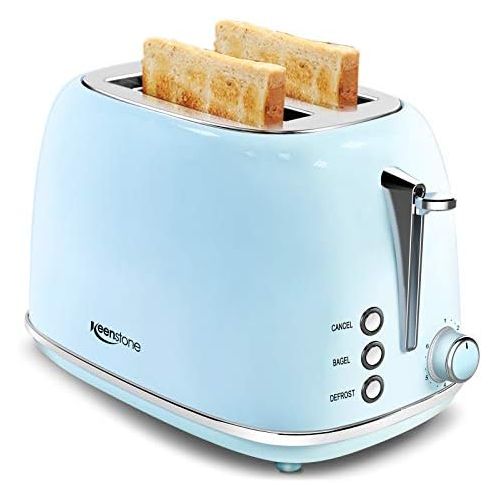  [아마존베스트]Keenstone 2 Slice Toaster Retro Stainless Steel Toaster with Bagel, Cancel, Defrost Function and 6 Bread Shade Settings Bread Toaster, Extra Wide Slot and Removable Crumb Tray, Blue