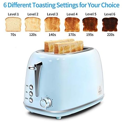  [아마존베스트]Keenstone 2 Slice Toaster Retro Stainless Steel Toaster with Bagel, Cancel, Defrost Function and 6 Bread Shade Settings Bread Toaster, Extra Wide Slot and Removable Crumb Tray, Blue