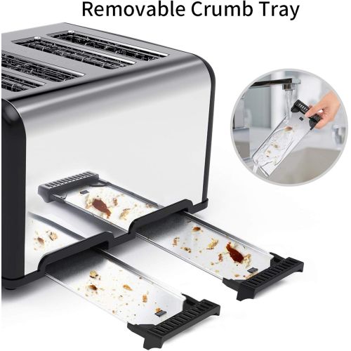  [아마존베스트]4 Slice Toaster, Keenstone Stainless Steel Retro Toasters with 1.5 Wide Slot, Bagel/Defrost/Reheat/Cancel Fuction, 6 Shade Settings, Removable Crumb Tray, Black