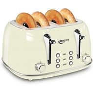 [아마존베스트]4 Slice Toaster, Keenstone Retro Bagel Toasters with Timer, Wide Slot, Crumb Tray, Brushed Stainless Steel