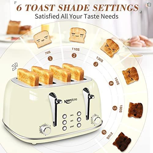  [아마존베스트]4 Slice Toaster, Keenstone Retro Bagel Toasters with Timer, Wide Slot, Crumb Tray, Brushed Stainless Steel