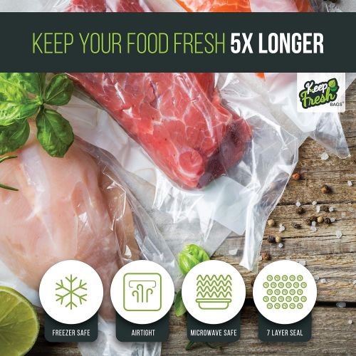  Keep Fresh Bags Keep Fresh Vacuum Seal Rolls (11 x 50, 2 Rolls), 3.5mil Food Storage Bags for Sous Vide and Freezer Storage, Food Saver Rolls (100 Feet)