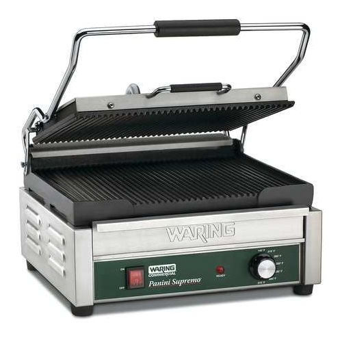  Kegworks Ribbed Plates Large Panini Grill, 120V, 1800 Watts WARING COMMERCIAL WPG250