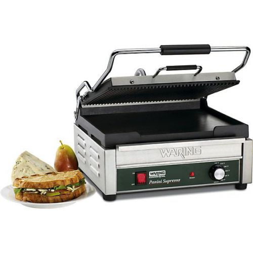  Kegworks Waring Large Italian-Style Panini Grill - Dual Surface Cast Iron Plates - Ribbed Top Plate & Flat Bottom Plate