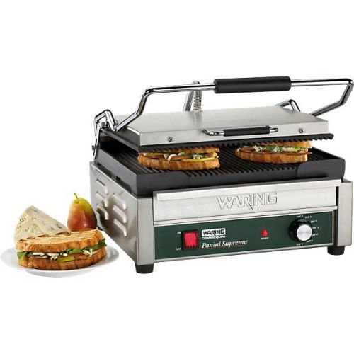  Kegworks Waring Large Italian-Style Panini Grill - Dual Surface Cast Iron Plates - Ribbed Top Plate & Flat Bottom Plate