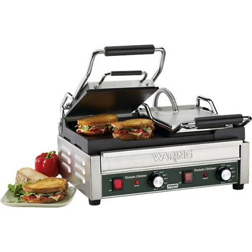  Kegworks Waring Dual Panini Grill - Dual Ottimo Grill with Half Ribbed Plates & Half Flat Plates