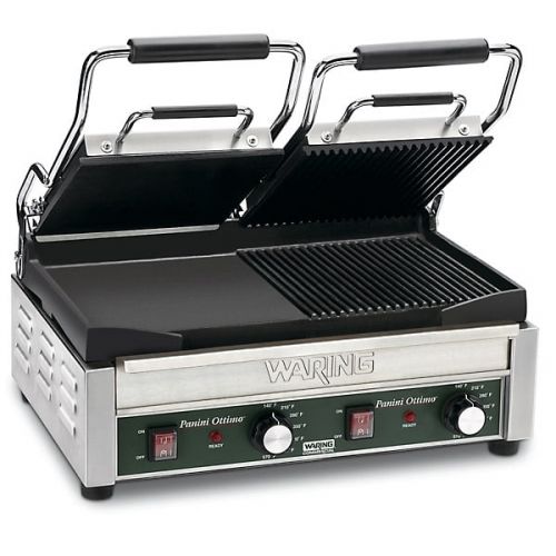  Kegworks Waring Dual Panini Grill - Dual Ottimo Grill with Half Ribbed Plates & Half Flat Plates