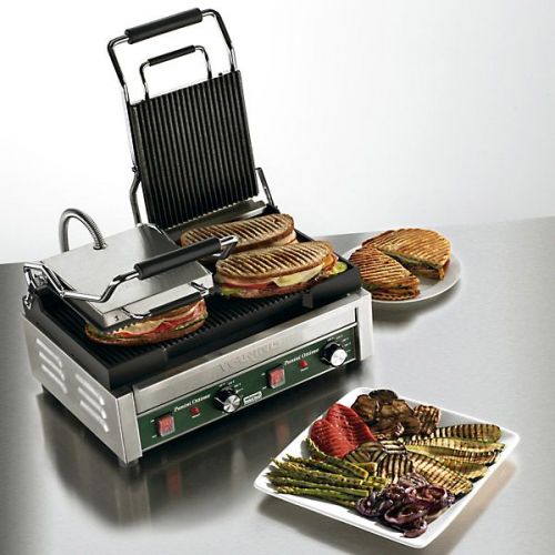  Kegworks Waring Dual Panini Grill - Dual Ottimo Grill with Half Ribbed Plates & Half Flat Plates