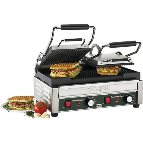  Kegworks Waring Dual Panini Grill - Dual Ottimo Grill with Half Ribbed Plates & Half Flat Plates